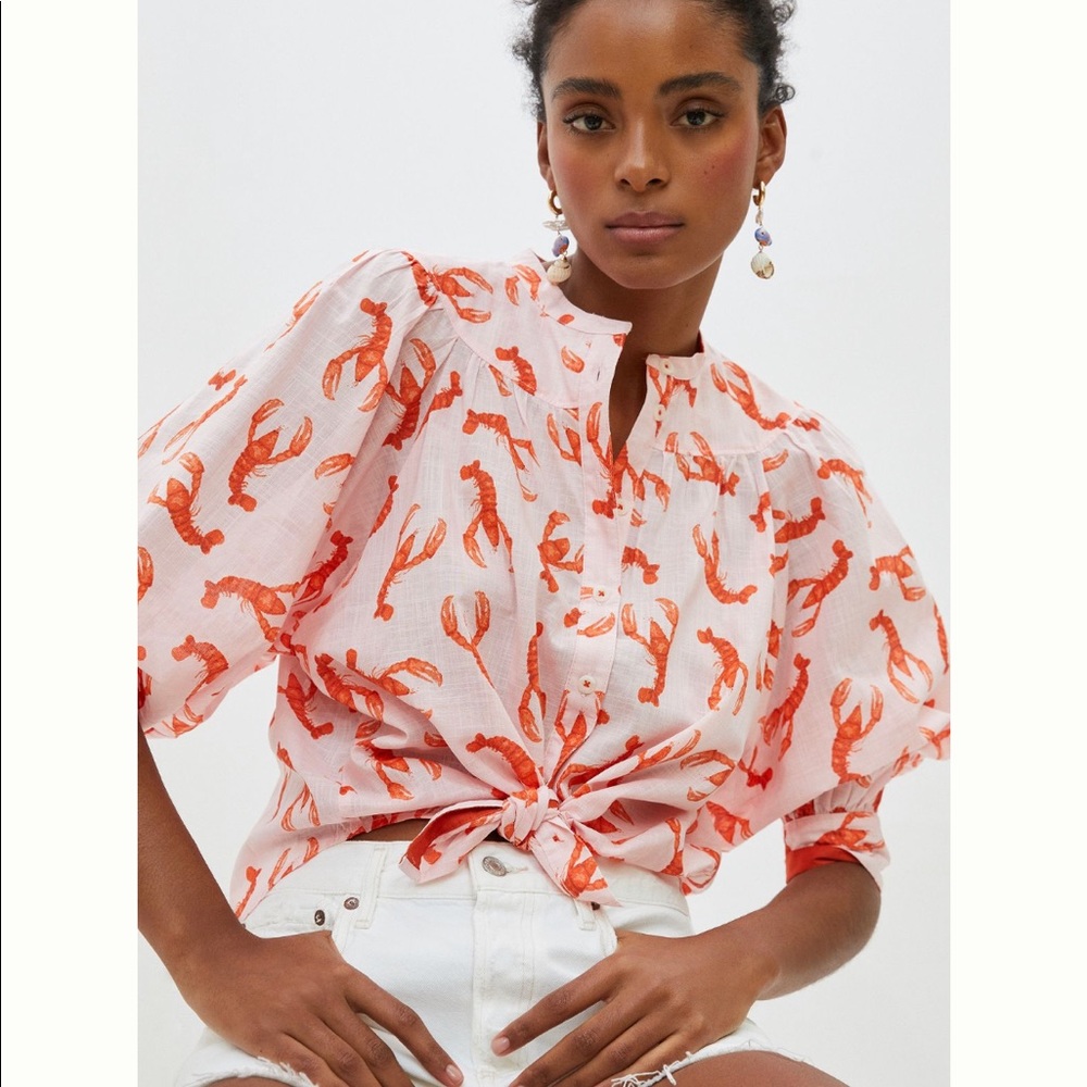 Anthropologie Whimsy Blouse Lobster 2x 🦞